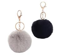 Pom Pom Fluffy Keyring,Pom Pom Keyrings Keychain Fluffy Balls Soft Plush Key Ring Cute Keychain Keyring Gifts for Bag Christmas Birthday Gifts for Her Women Girls Friends Girlfriend Sister,Black/Grey