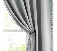 Pom Pom Grey Curtains for Bedroom Inch 50 x 72 Blackout Reducing 1