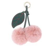 Pom Pom Keychain Cute Cherry Keychain Fluffy Accessories Cherry Bag Charms Purse Charms Car Bag Charm Handbags Pendant for Women Girl Birthday Christmas Gifts Stocking Stuffers- Leather Pink