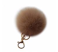 Pom Pom Keychain, Soft Plush Charm Ring Keyfob, Cute Keyring Making Kit Party Fillers Doll Fluffy Ball Keyring Furry Keychain Rabbit Faux Fur Keyfob Balls for Women Girls Bag Accessories (Coffee)