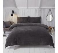 Pom Pom Teddy Fleece Sherpa Fluffy Soft Warm Duvet Cover Set - Charcoal