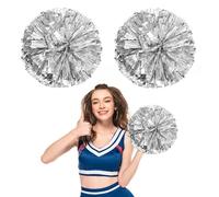 Pom Poms Cheer 26 Pcs with Four Finger Handle, Cheerleading Handheld Squad Pompoms for Sports Team Cheer Spirit Games Dance Party Adults (Silver)
