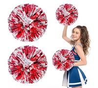 Pom Poms Cheer 36 Pcs with Four Finger Handle, Cheerleading Handheld Squad Pompoms for Sports Team Cheer Spirit Games Dance Party Adults (Red+Silver)