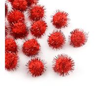 Pom Poms Glitter Tinsel & Yarn Red 15mm Pack of 100+