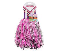 POM POMS Pack of 2 Pompom Pink Blue Purple BATONS Party Fancy Dress Cheerleader (Pink White)