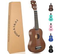 POMAIKAI Soprano Wood Ukulele Starter Ukelele Hawaii Guitar 21 Inch for Beginners and Students(Brown)