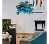 Pombconw Ostrich Feather Floor Lamp - Gold with Blue, Pink & White Feathers - Dimmable - Suitable for Bedroom & Living Room