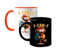 Pomberi 2 Pack F-Caw-F Funny Chicken Mug, 350ml Novelty Coffee Mugs with Rooster Pattern, Ceramic Coffee Cup, Chick Cawing Cups, for Men Women Friends Family Coworkers Home Office Holiday