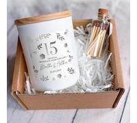 Pomchick - 15th Crystal Wedding Anniversary Candle Personalised Gift for Couples with Names & Date Romantic Gift for Parents Mum Dad Grandparents
