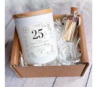 Pomchick - 25th Silver Wedding Anniversary Candle Personalised Gift for Couples with Names Date 25 Years of Marriage Keepsake for Parents Grandparents