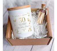 Pomchick - 50th Golden Wedding Anniversary Scented Candle 50 Years of Love Personalised Gift for Mum Dad Grandparents with Names Date Gold Anniversary