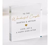 Pomchick | Acrylic Plaque Wedding Gift for Couple Elegant Love, Joy & Happy Ever After Design Thoughtful Keepsake for Newlyweds or Anniversary