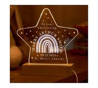 Pomchick Christening Night Light with Name Date and Church Name Gift for Baby Boy Girl Rainbow Son Daughter Nephew Niece Keepsake Star LED Lamp