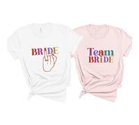 Pomchick - Colourful Bride and Team Ring Finger T-Shirt | Diamond Funny Bridal | Hen Bachelorette Party Top | Bride to Be Engagement Shirt | Ring Tee