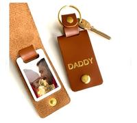 Pomchick Daddy Keyring | Gift for Dad Grandad Uncle | PU Leather Personalised Photo Keychain for Him | Grandpa Present from son and daughter | Father's Day Xmas Dads Birthday Gifts