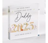 Pomchick | First Father's Day 2025 Acrylic Gift for Dad Personalised Woodland Animal Keepsake from Baby Bump Boy Girl Custom Name Plaque for Daddy