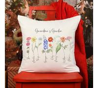 Pomchick - Grandma's garden cushion with grandchildren's names and birth flowers Personalised Christmas gift for a nanny Xmas Birthday pillow present