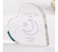 Pomchick | I Love You to the Moon and Back Acrylic Plaque Heart-Shaped Sentimental Gift for Partner Mum Dad Friend Child Loved One Celestial Keepsake