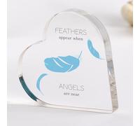 Pomchick | Memorial Keepsake Feathers Appear When Angels Are Near Acrylic Plaque Heart-Shaped Memorial Keepsake Comforting Gift for Loss or Remembrance