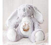 Pomchick | My First Easter Bunny Soft Toy - Personalised Plush Gift for Baby Girl or Boy Nephew Niece Son Daughter Grandson-Grey
