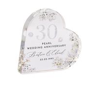 Pomchick - Personalised 30th Wedding Anniversary Pearl Anniversary Present Heart-Shaped Acrylic Plaque Custom Keepsake with Names Date Mum Dad Gift
