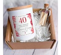 Pomchick - Personalised 40th Ruby Wedding Anniversary Candle Gift for Couples Parents Grandparents or Friends Scented Soy Wax with Names & Date