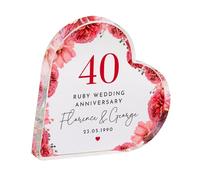 Pomchick - Personalised 40th Wedding Anniversary Ruby Anniversary Heart-Shaped Acrylic Plaque Custom Keepsake with Names & Date Romantic Mum Dad Gift