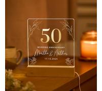 Pomchick Personalised 50th Wedding Anniversary LED Light Golden Wedding Keepsake Custom Names Date Present for Parents Grandparents Grandma