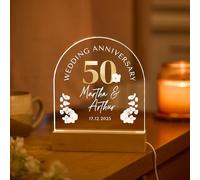 Pomchick Personalised 50th Wedding Anniversary Light Custom Golden Anniversary LED Night Lamp for Parents Grandparents Couple Unique Keepsake
