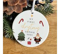 Pomchick | Personalised Baby’s First Christmas Ceramic Ornament Custom Name Santa and Tree Decoration Gift Keepsake for Child or Grandchild