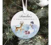 Pomchick | Personalised Baby’s First Christmas Ceramic Ornament Reindeer Snowman Keepsake Tree Decor Gift for Son Daughter Niece Nephew Grandchild
