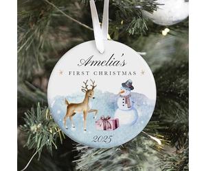 Pomchick | Personalised Baby’s First Christmas Ceramic Ornament Reindeer Snowman Keepsake Tree Decor Gift for Son Daughter Niece Nephew Grandchild