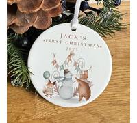 Pomchick | Personalised Baby’s First Christmas Ceramic Ornament Woodland Animals Snowman Tree Decor Custom Name New Baby Gift