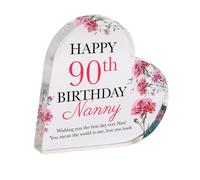 Pomchick - Personalised Birthday Gift for Nanny Heart-Shaped Acrylic Plaque Custom Floral Keepsake with Message Special Nan Present Grandma's Birthday