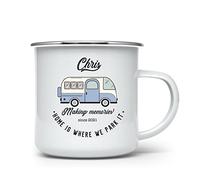 Pomchick - Personalised Campervan Camp Enamel Mug 11oz Christmas Birthday Retro Camping Accessories Drinkware Gift for Her Him Couple