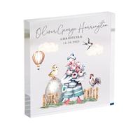 Pomchick - Personalised Christening Gift CHRISTENED or BAPTISED Farmyard Themed Acrylic Block Custom Keepsake for Baby Stork Farm Design Name Date