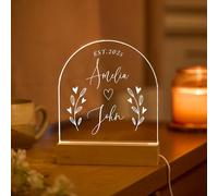 Pomchick Personalised Couples LED Light Anniversary for Husband Wife Fiancé Wedding Date Custom Romantic Bedroom Decor Engagement Keepsake