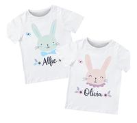 Pomchick | Personalised Easter T-Shirt Kids Custom Name Cute Bunny Boy Girl Spring Tee