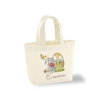 Pomchick | Personalised Easter Tote Bag for Kids Custom Name Bunny Mini Canvas Gift Bag