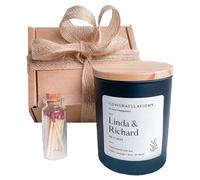 Pomchick - Personalised engagement candle for couple with names and date Engagement Gift for Her Him Soy Vegan Wax Scented Candle Mr Mrs On Your Day