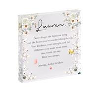Pomchick - Personalised Floral Keepsake Gift for Her Custom Acrylic Block with Name & Heartfelt Message Birthday Thank You Appreciation Christmas