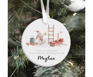 Pomchick | Personalised Granddaughter 1st Christmas Ornament Ceramic Bunny Tree Decoration Keepsake - Gift for Baby Girl Toddler First Xmas