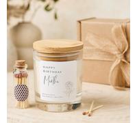 Pomchick - Personalised Happy Birthday Scented Vegan Candle Gift Set with Name for Her with Wooden Lid Keepsake Friend Niece Auntie Mum Grandma Present