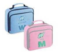 Pomchick - Personalised Kids Dinosaur Lunch Cooler Bag Custom Name School Bag with Initial Fun Dino Design Back to School Gift for Boys Girls Primary