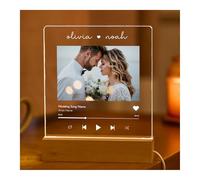 Pomchick Personalised LED Music Plaque Custom Song Photo Night Light Gift for Couples Wedding Anniversary Valentine's Day Engagement Keepsake Her