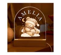 Pomchick Personalised LED Night Light Custom Name Bear Design Kids Nursery Lamp Baby Gift Bedroom Decor Sleep Aid Babyshower First Birthday Christmas