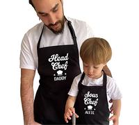 Pomchick - Personalised Matching Dad Kid Apron | Father's Day Christmas Birthday Gift for Him Men Man Father Dad Grandad | Head Chef Daddy Sous Chef Son Daughter