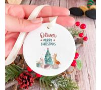 Pomchick | Personalised Merry Christmas ceramic ornament for kids toddler baby boy girl nephews niece son daughter names with cute Christmas decoration