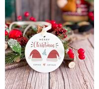 Pomchick | Personalised Merry Christmas Ceramic Ornament with Couple Name Wife husband girlfriend boyfriend Cute Christmas Hat Keepsake Gift