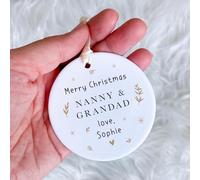 Pomchick | Personalised Merry Christmas Nanny & Grandad Ornament Elegant Gold Christmas Tree Decoration from Grandchild